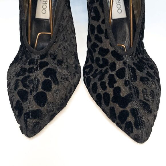 Jimmy Choo Leopard Velvet Lux 100 Vamp Heel Crystal Embellished Strap EU 38.5 - Picture 5 of 12